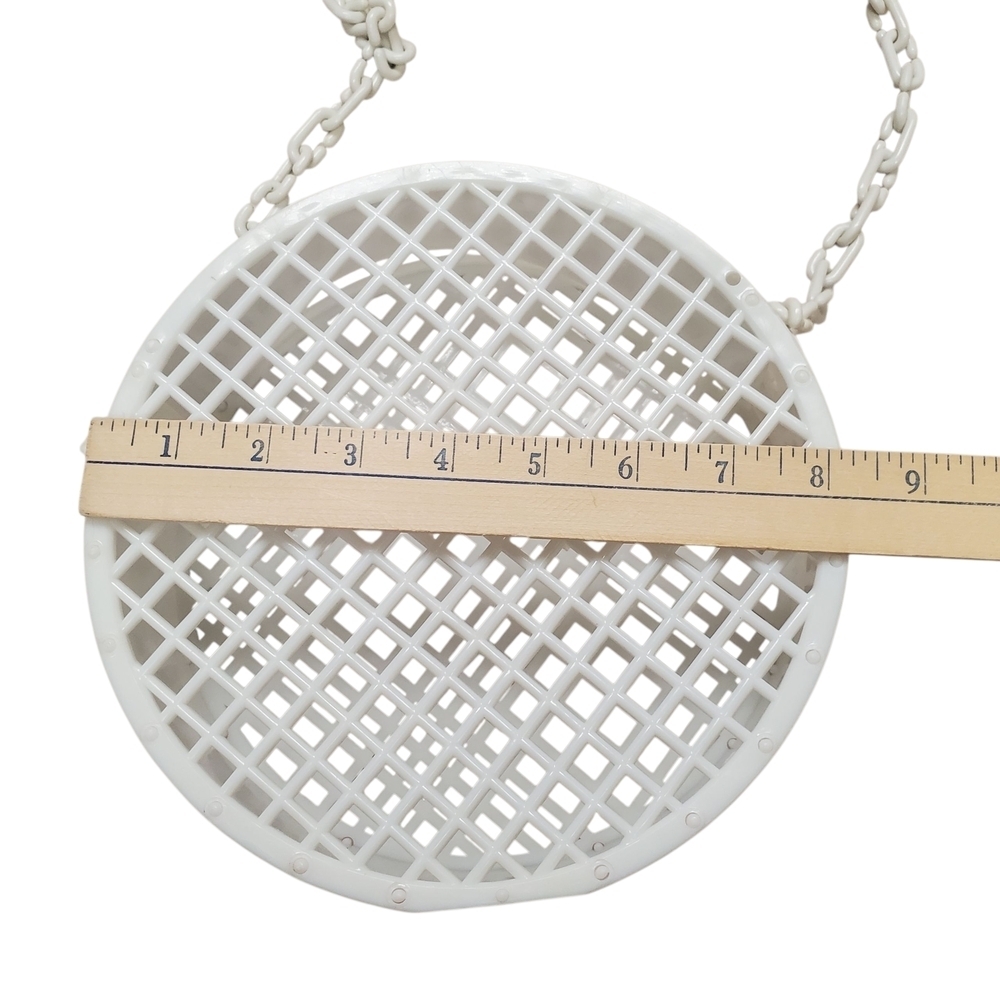 MCM White Circular Crossbody Bag. Plastic Grid w/ Unique Opening. - Picture 7 of 10